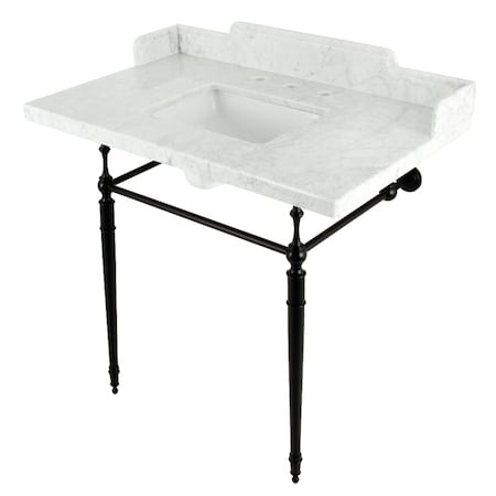 Kingston Brass 36 Carrara Marble Console Sink with Brass Legs, Marble WhiteMatte Black LMS3622M8SQ0